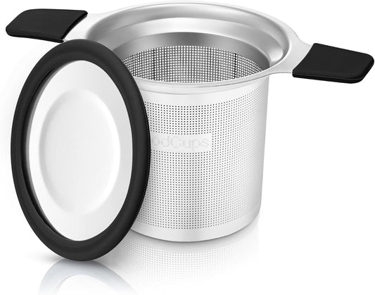 Stainless Steel Tea Infuser for Loose Leaf Tea – Extra Fine Mesh Strainer with Heat Proof Double Handles & Lid, Reusable Filter Fits Mugs, Cups & Teapots, Gray