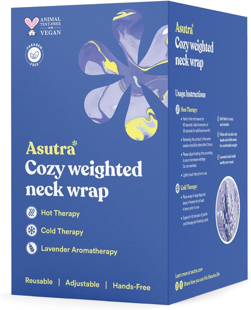 ASUTRA Weighted Neck Wrap, Plush Gray | Microwaveable Heating Pad for Neck and Shoulders, Hot and Cold Compress, Lavender Aromatherapy