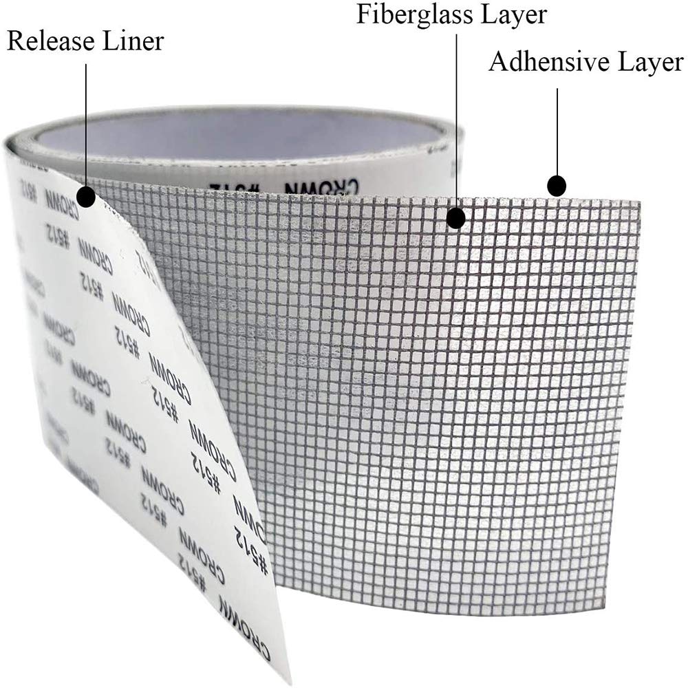 ACEBON Window Screen Repair Kit - 2"x80' Tape for Tears & Holes, Strong Adhesive Black Fiberglass Mesh