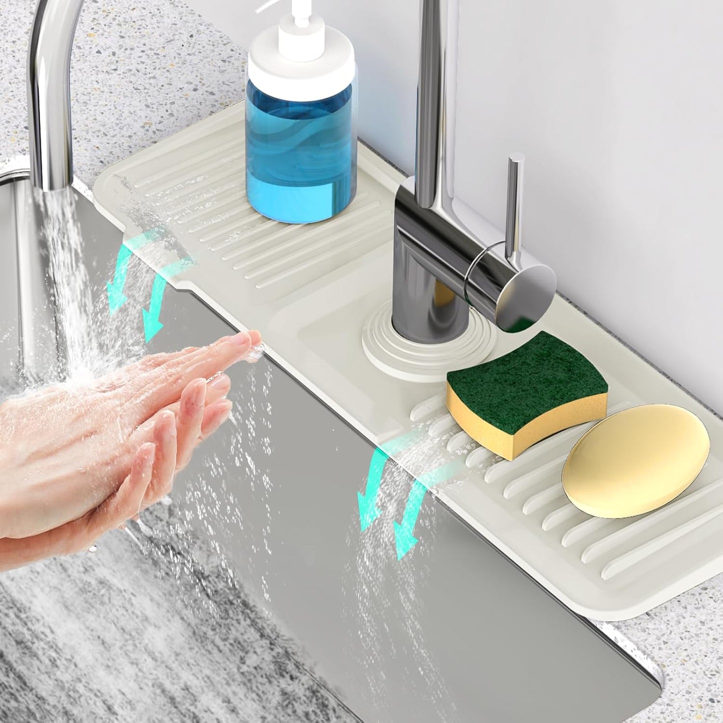 24 Inch Longer Faucet Mat for Kitchen Sink [5° Slope Fast Self-draining]Bathroom Kitchen Sink Splash Guard Silicone Sinks Faucet Mat Splash Guard for Kitchens Sinks Area Tidy Splashs Draining Mats
