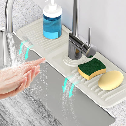 24 Inch Longer Faucet Mat for Kitchen Sink [5° Slope Fast Self-draining]Bathroom Kitchen Sink Splash Guard Silicone Sinks Faucet Mat Splash Guard for Kitchens Sinks Area Tidy Splashs Draining Mats