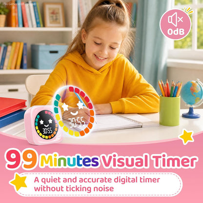 Visual Timer for Kids, 99 Minute Digital Cute Kids Visual Timer Classroom Timer for Homeschool Supplies Study Teaching Time Management Tool Countdown Productivity Timer, Blue, Colorful Display