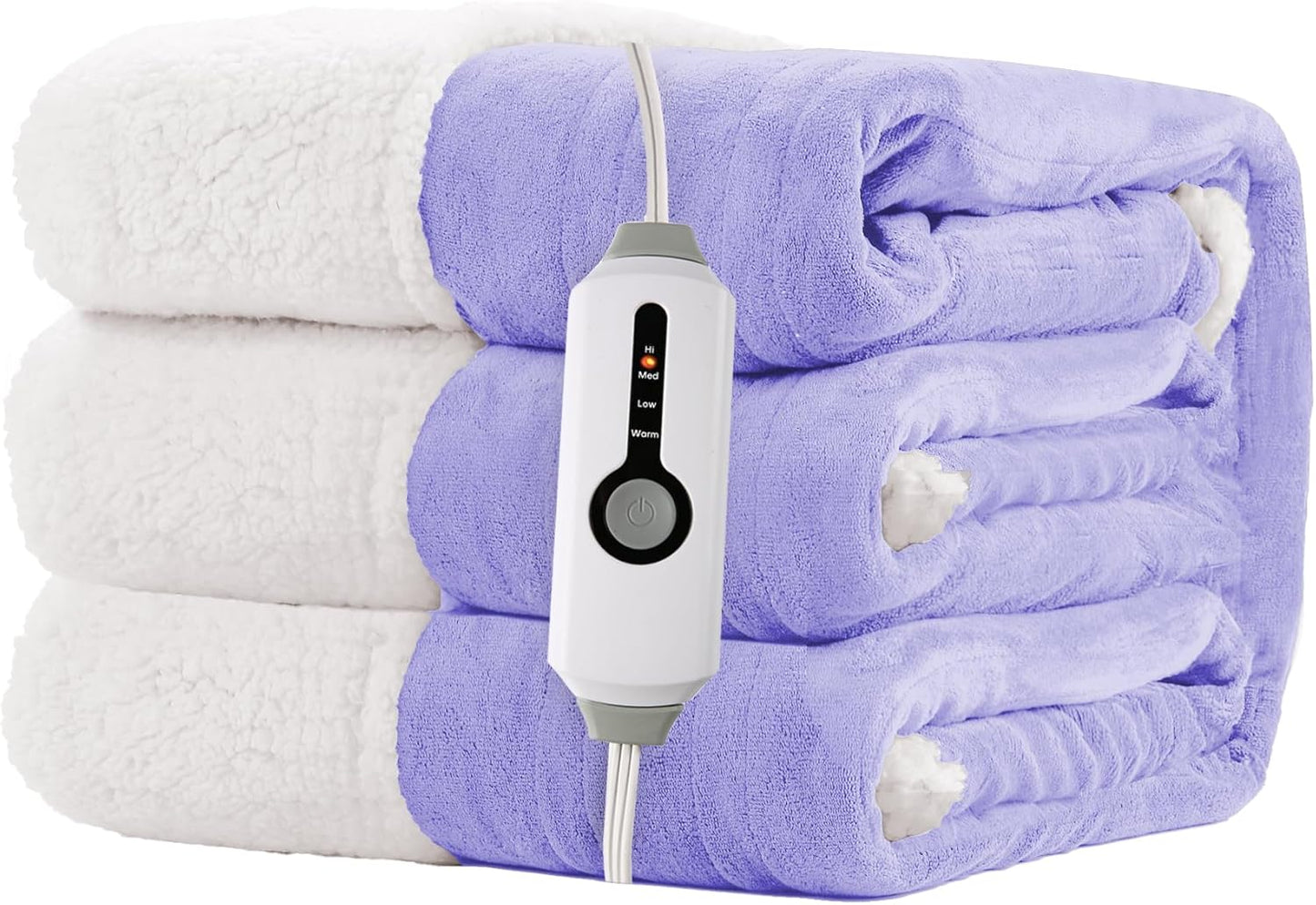 Electric Heated Blanket Full Size 72"x84" – Light Gray | ETL for Safe Overnight, 4 Heat Settings & 10H Auto Off, Dual-Sided Microplush Sherpa for Home Night, Machine washable