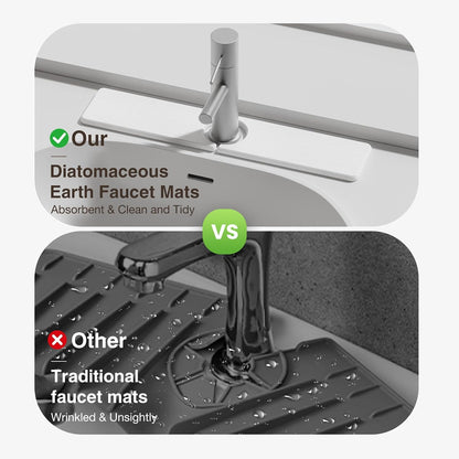 Premium Stone Faucet Mat for Kitchen Sink, 30" x 4" White | Quick Drying & Water Absorbent, Sink Splash Guard Tray for Prevents Moisture Buildup