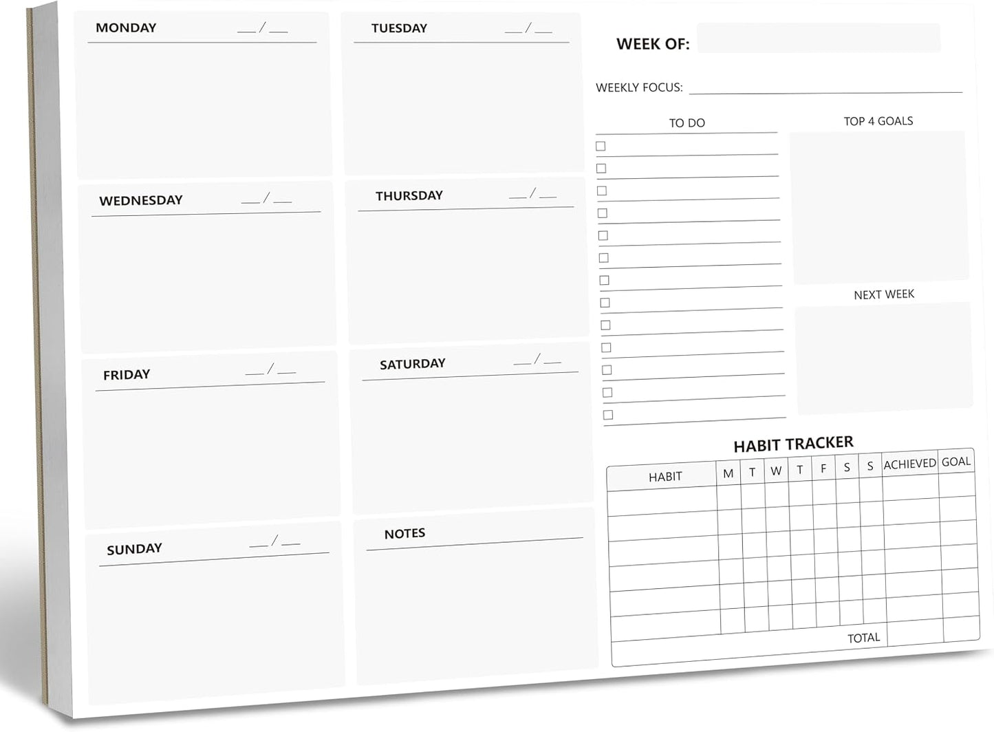 Weekly Planner Desktop List Note Pad To Do List with Magnet Mountings for Fridge Locker (90 Sheets 9" x 6")