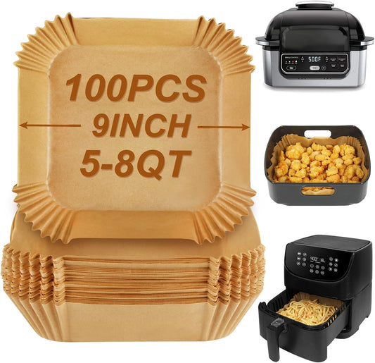 BYKITCHEN Disposable Square Air Fryer Liners for 5 to 8Qt Airfryer, 9inch