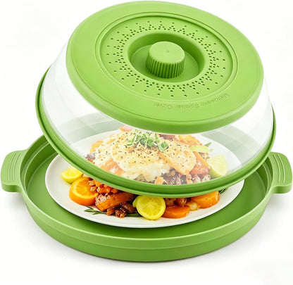 Microwave Splatter Cover with Anti-Scald Tray, 10.7" Collapsible - Red | Collapsible microwave food cover with an anti-scald tray. Fits most plates up to 10.7 inches and helps reduce food splatter.
