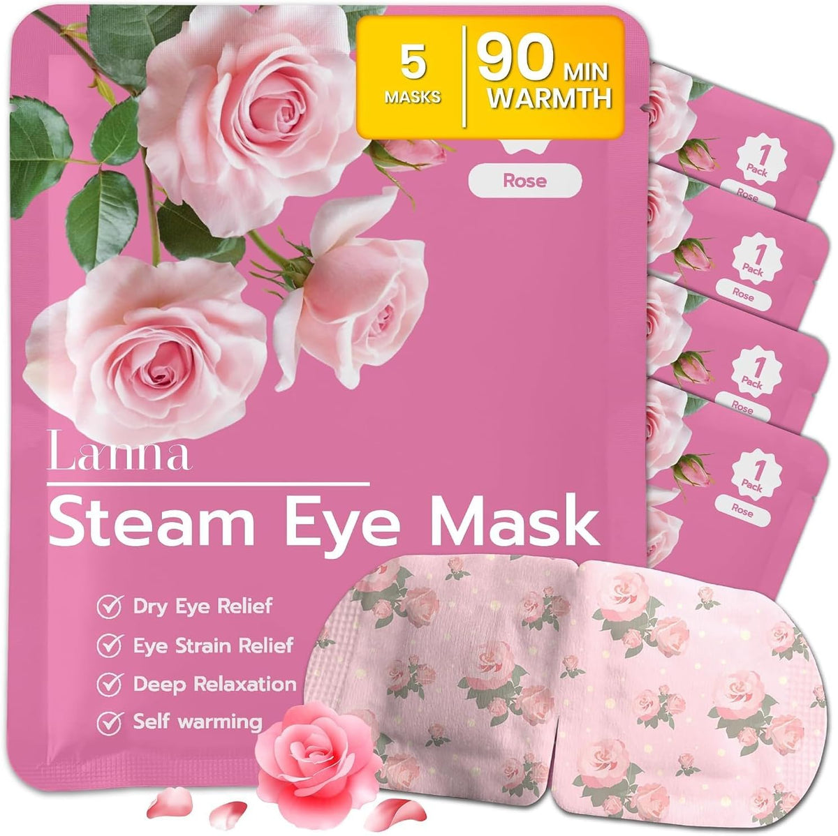 LANNA Heated Steam Eye Mask, Disposable 120 Minutes, Lavender Scent, 5 Pcs