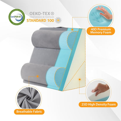 Ruqmuis Wedge Pillow Set for After Surgery, 3PCS Adjustable 9&12 Inch Bed Wedge Pillow for Sleeping, Incline Pillow Wedge for Headboard, Post Surgery, Acid Reflux, Neck&Back Support, White/Grey