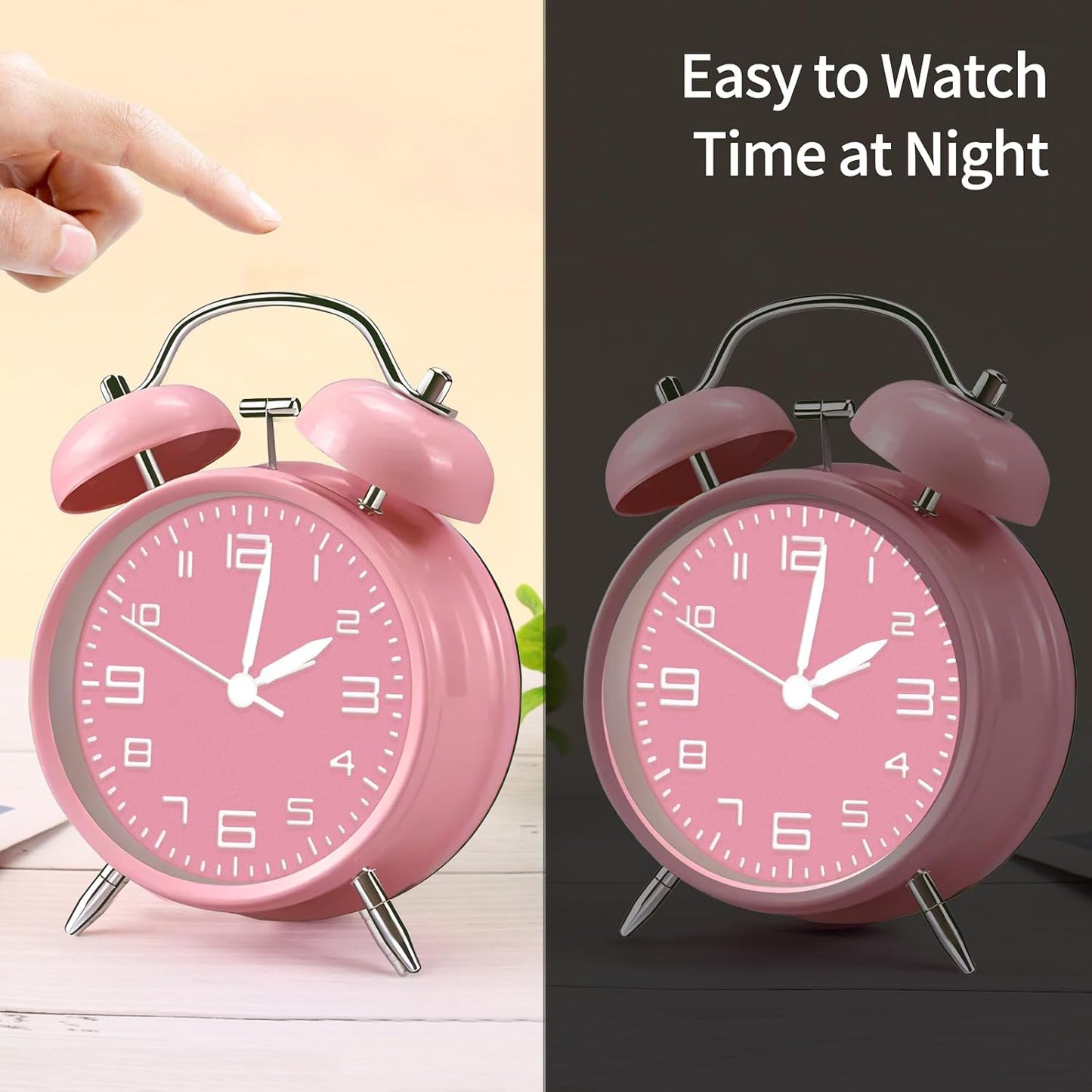pxy Loud Alarm Clock for Heavy Sleepers 3D Dial Battery Operated (Battery Include), 4" Super Silent Analog Alarm Clock for Kids with Night Light PT260 Silver OrangePT505 Green White