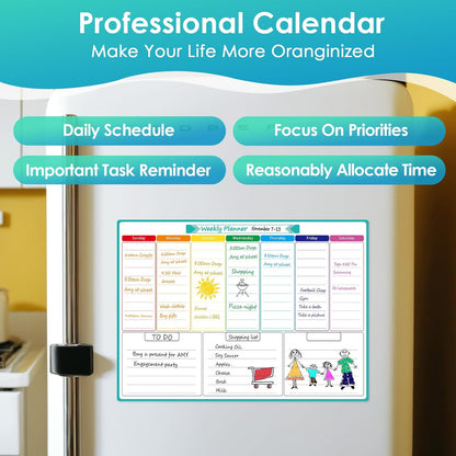 MaxGear Weekly Dry Erase Board for Fridge, 16"x12" Magnetic Calendar | Strong Magnetic, Smooth Writing and Effortless Erasing, Stain Resistant without any Stains with 7 Markers and 1 Eraser