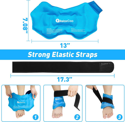RelaxCoo Ankle Ice Pack Wrap for Swelling, Reusable Gel Ice Pack for Ankle Injuries, Cold Compress Therapy for Foot Pain Relief, Achilles Tendonitis, Plantar Fasciitis, Sprains