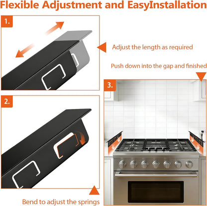 “T” design Stove Gap Covers 2 Pack, Adjustable 13.8” to 27.5”Stove Gap Filler Stainless Steel, Heat Resistant Range Trim Kit, Oven Side Gap Filler，Easy to Clean and Maintain