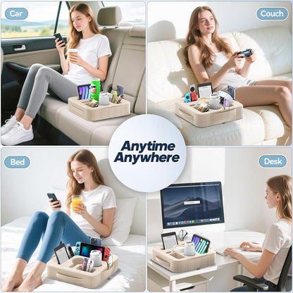 Couch Cup Holder Pillow, Sofa and Bed Caddy for iPad, Kindle, Switch, Game Controller, Remotes, Phones, Small-Sized Cup & Drink Holder for Couch, Bed, Desk, Car, Beach, Bathroom Cup Holder