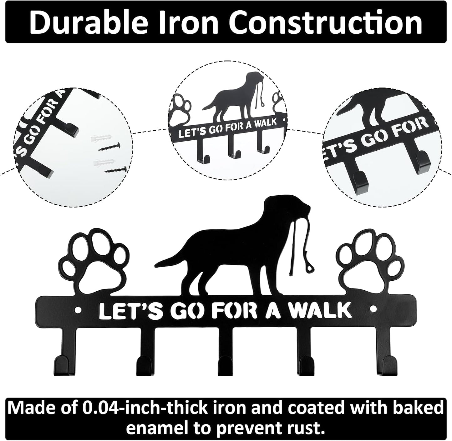 5-Hooks Dog Leash Holder for Wall,Key Holders Key Holder Leash Hooks | Metal, Wall Mounted, with Screws, Dog Accessory Holders, Pet Leashes Organizer, for Collars, Entryway, Hallway, Kitchen Decor