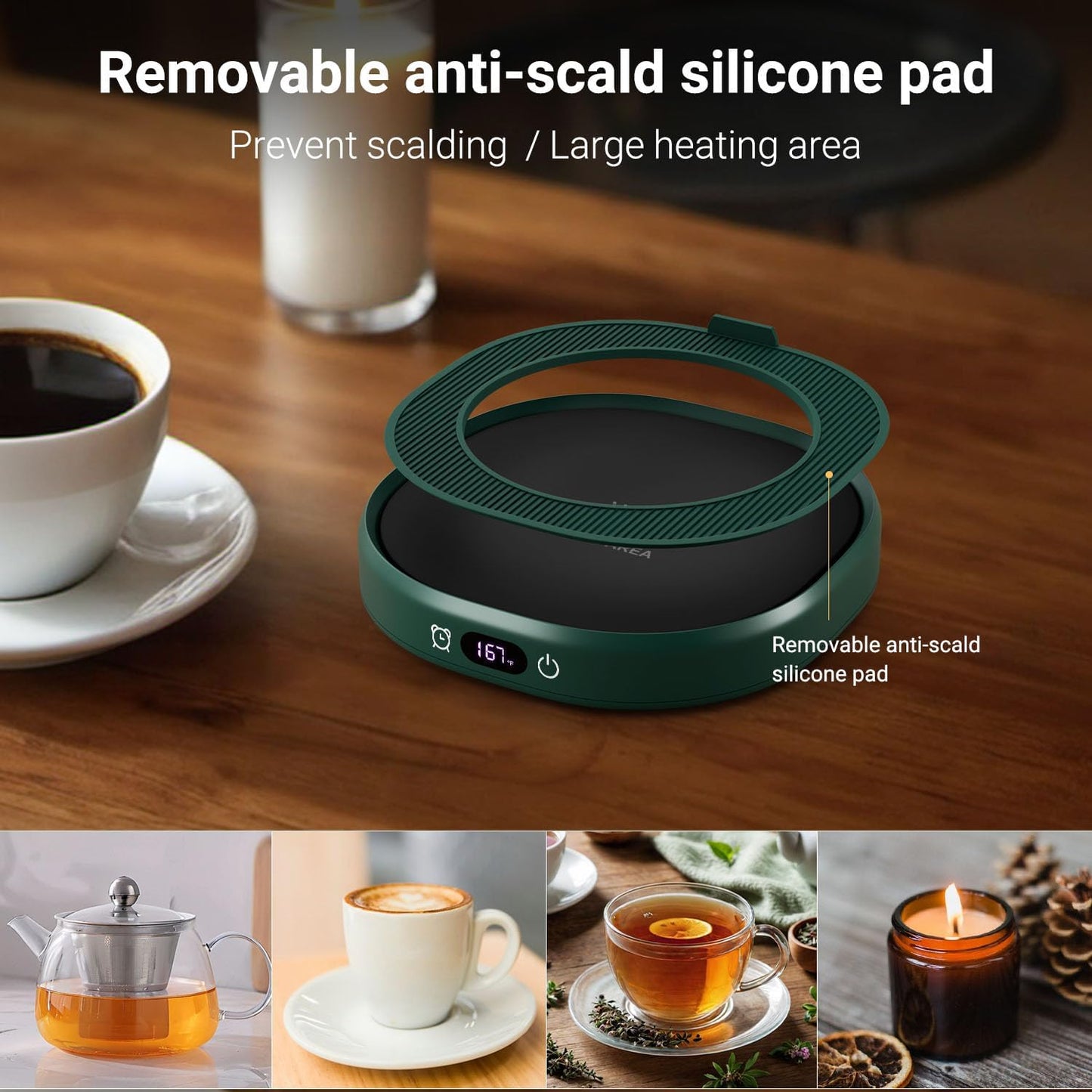 Coffee Mug Warmer & Pure Black Mug Set, Electric Cup Warmer for Desk | Beverage Warmer Plate for Coffee,Tea,4 Temperature Setting,8-Hours Auto Shut Off,14oz Mug with Spoon & Bamboo Lid Included