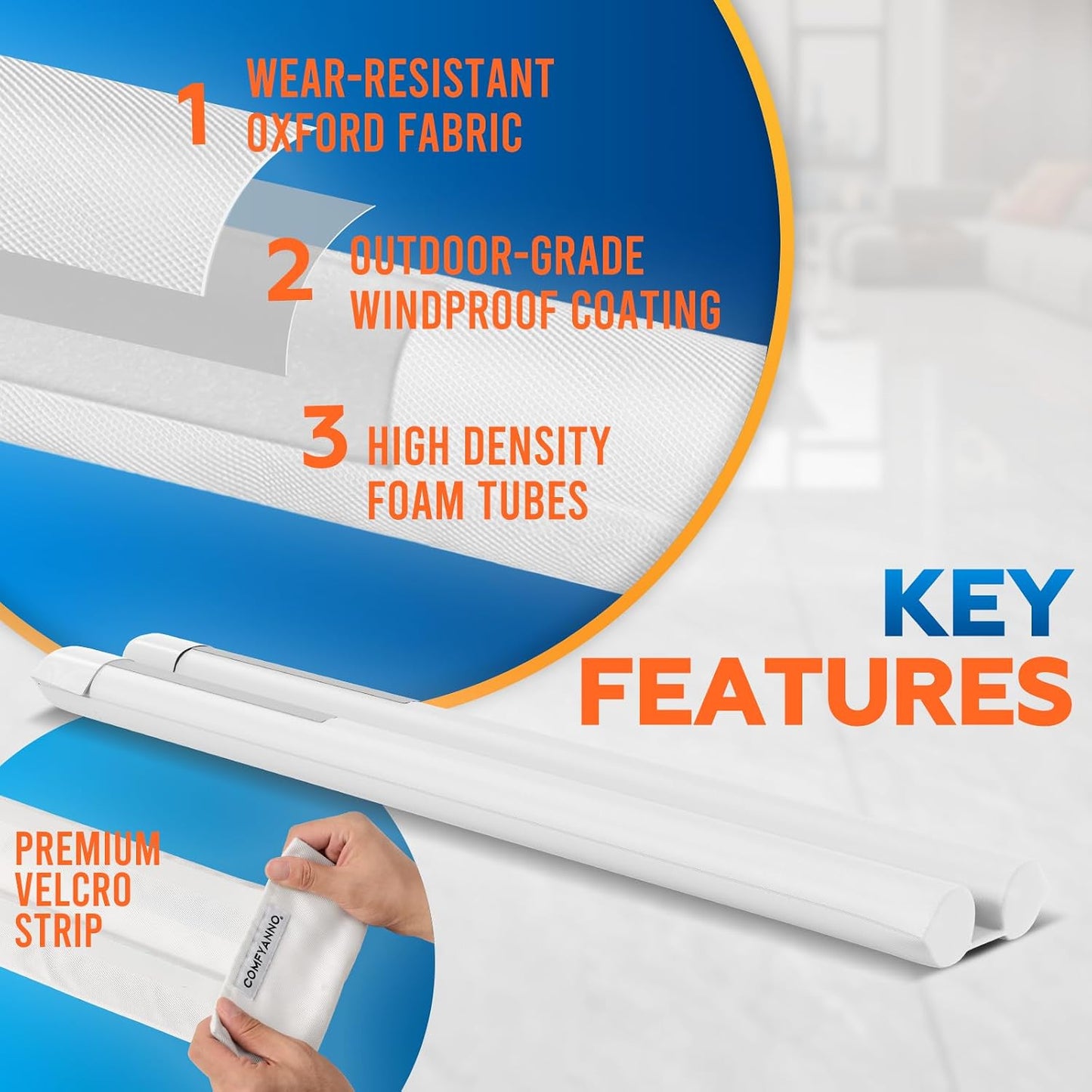 Comfyanno Under Door Draft Stopper - Bottom Door Gap Filler & Seal - Fits 30” to 36” Door, Double Side Block Noise, Sound, Air, Bugs, Dust, Easy to Install, No Adhesive, Black