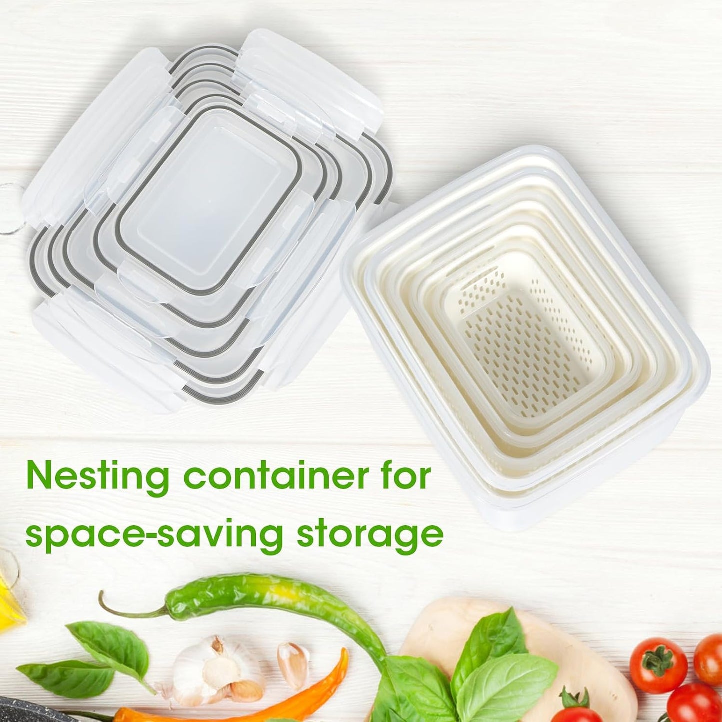 5 Pack Fruit Storage Containers for Fridge Berry Keeper Produce Saver | Leak-proof Food Container Set with Colander Veggie Keep Fresh BPA Free Plastic Refrigerator Organizer Freezer Dishwasher Safe