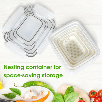 5 Pack Fruit Storage Containers for Fridge Berry Keeper Produce Saver | Leak-proof Food Container Set with Colander Veggie Keep Fresh BPA Free Plastic Refrigerator Organizer Freezer Dishwasher Safe