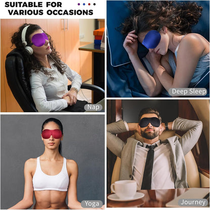 4 Pack Sleep Mask for Women and Men Adjustable Blackout 3D Eye Masks for Sleep, Blindfold with Storage Bag and Earplug for Travel Nap and Night (Black, Purple, Blue, Gray)