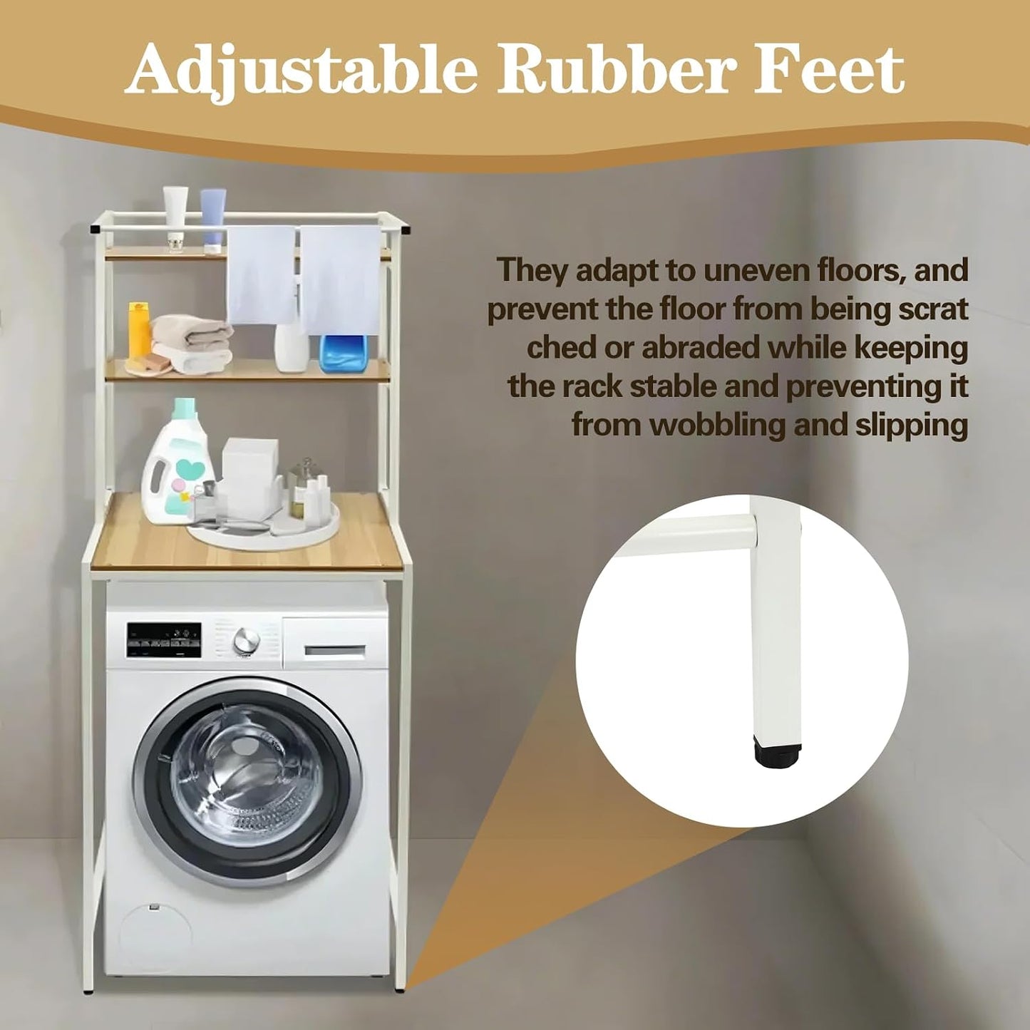 Washer and Dryer Storage Rack, 3 Tier Over The Washer and Dryer Storage Shelf, Bathroom Space Saving Organizer Shelves Space Saver Standing Rack for Bathrooms, Laundry Rooms (White+ Log)