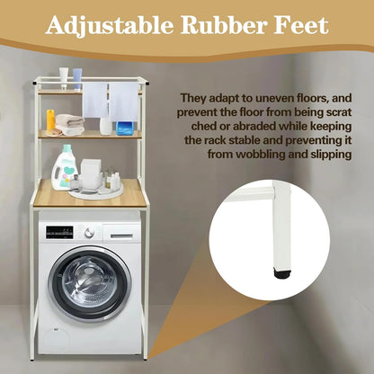 Washer and Dryer Storage Rack, 3 Tier Over The Washer and Dryer Storage Shelf, Bathroom Space Saving Organizer Shelves Space Saver Standing Rack for Bathrooms, Laundry Rooms (White+ Log)