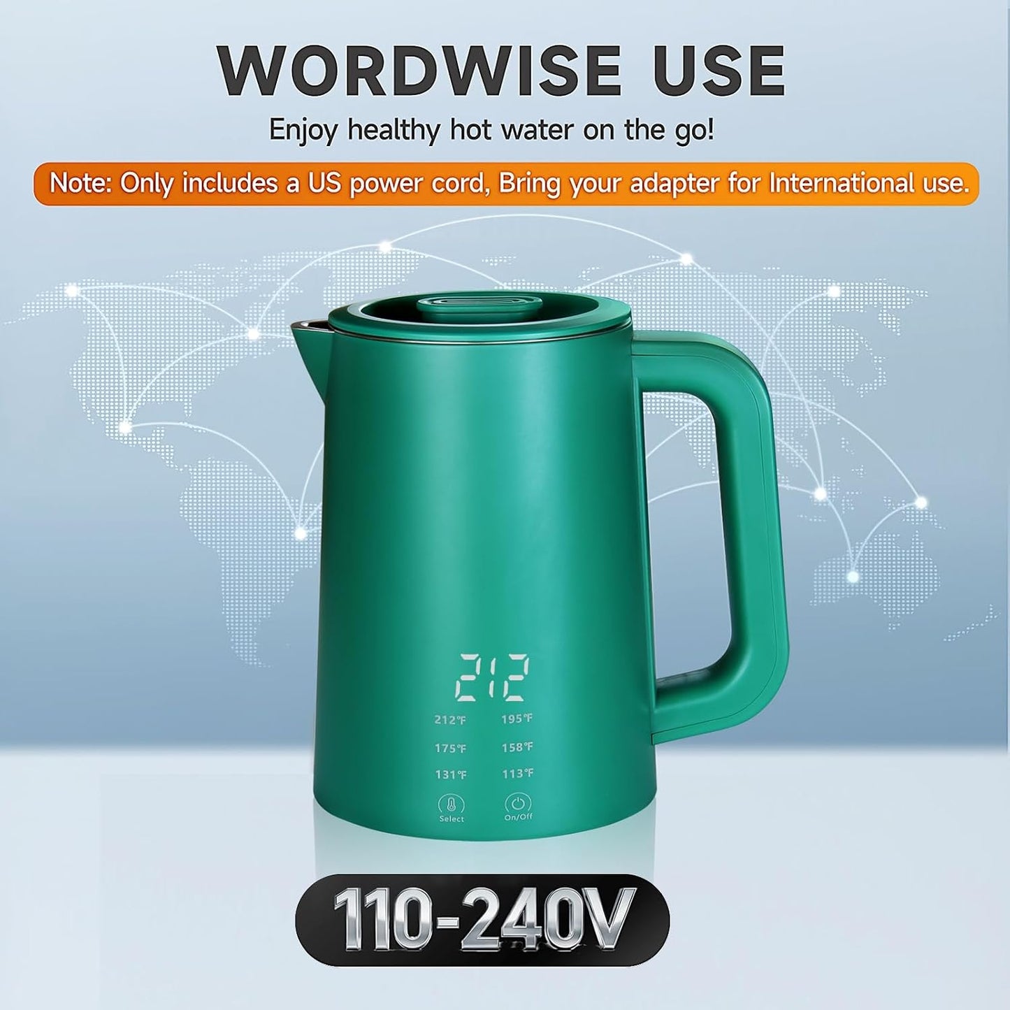 650ml Small Portable Travel Electric Kettle Little Hot Water Boiler | 6 Temperature Control,800W Dual Voltage 110-240V,304 Stainless Steel,12H Keep Warm