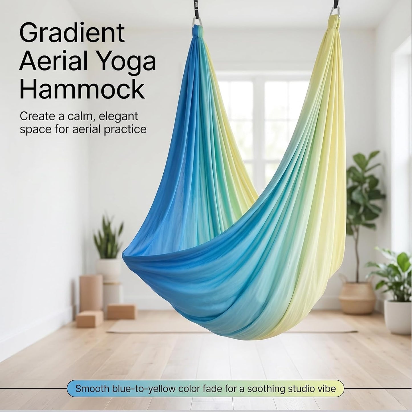 Blue-Green Gradient & Dark Green Aerial Yoga Hammock (400x180 cm / 157"x71"), Soft Silk Swing for Anti-Gravity Yoga, Inversion Therapy, Ideal for Strength, Flexibility Training and Stress Relief