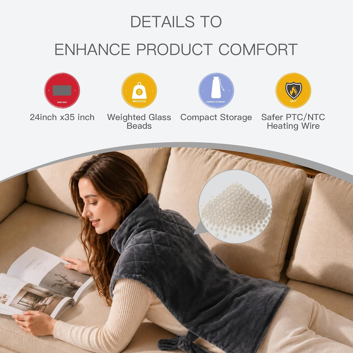 Weighted Heating Pad for Neck, Shoulder & Back Pain Relief FSA Eligible HSA
