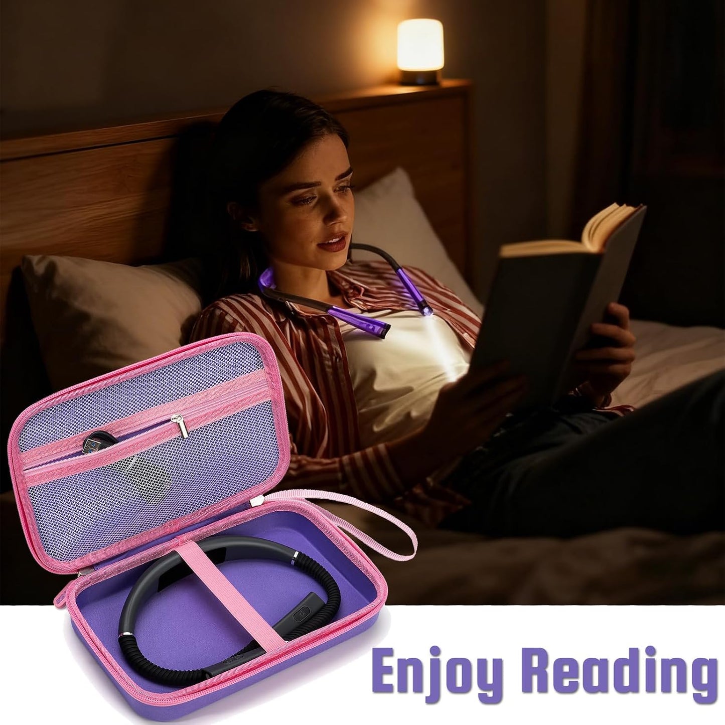 Case for Glocusent Vekkia LITOM LEDGLE TAKKUI TSINGREE Reading Light, Neck Book Light Carrying Box for Reading in Bed, LED Booklight Storage with Pocket for USB Cable (Case Only)- Purple