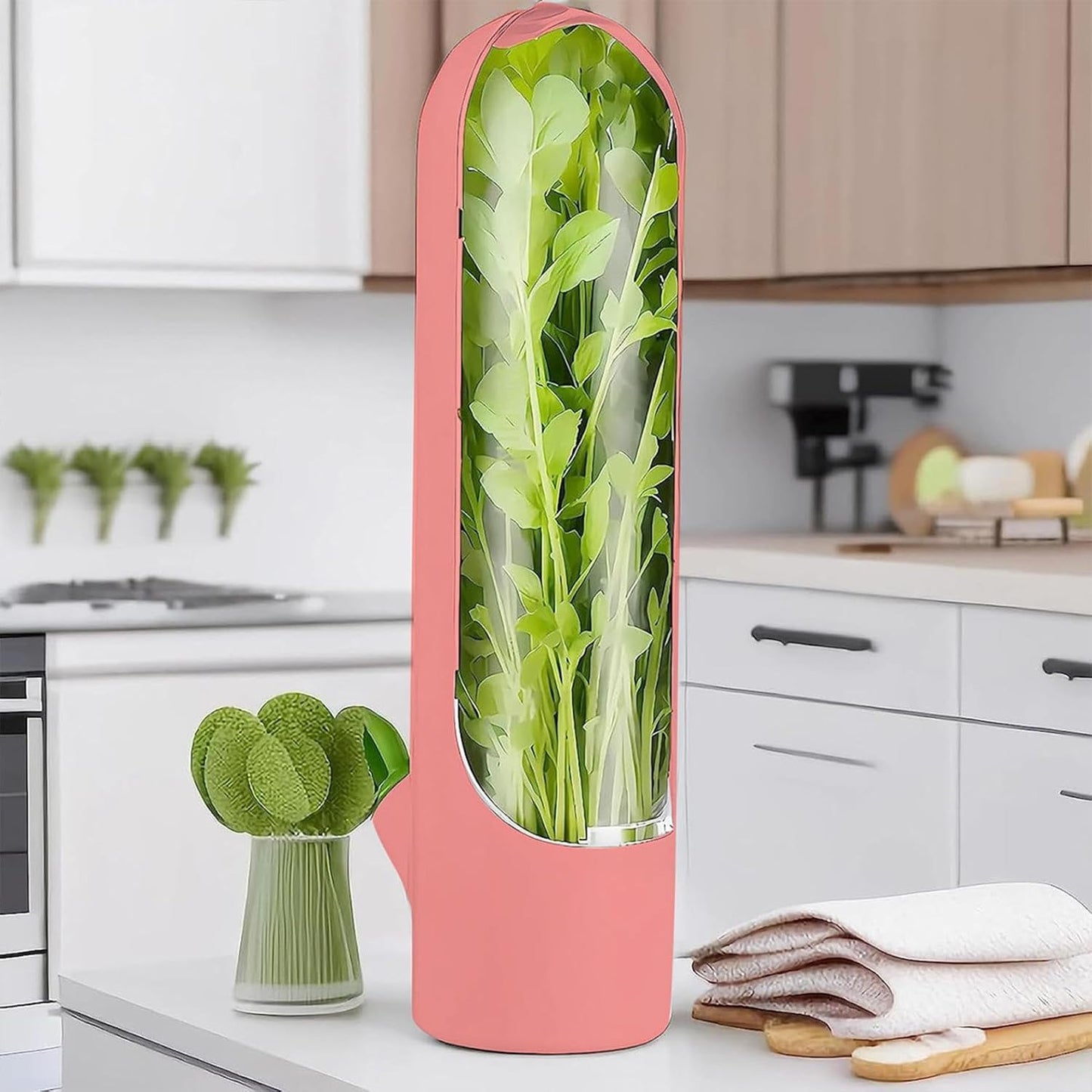 Herbsaver for Refrigerator - Vegetable Freshness Storage Containers, Herbkeeper Pod with Adjustable Humidity Control, Cilantro,Parsley, Asparagus, Keeps Vegetables Fresh for 2-3 Week (Pink)