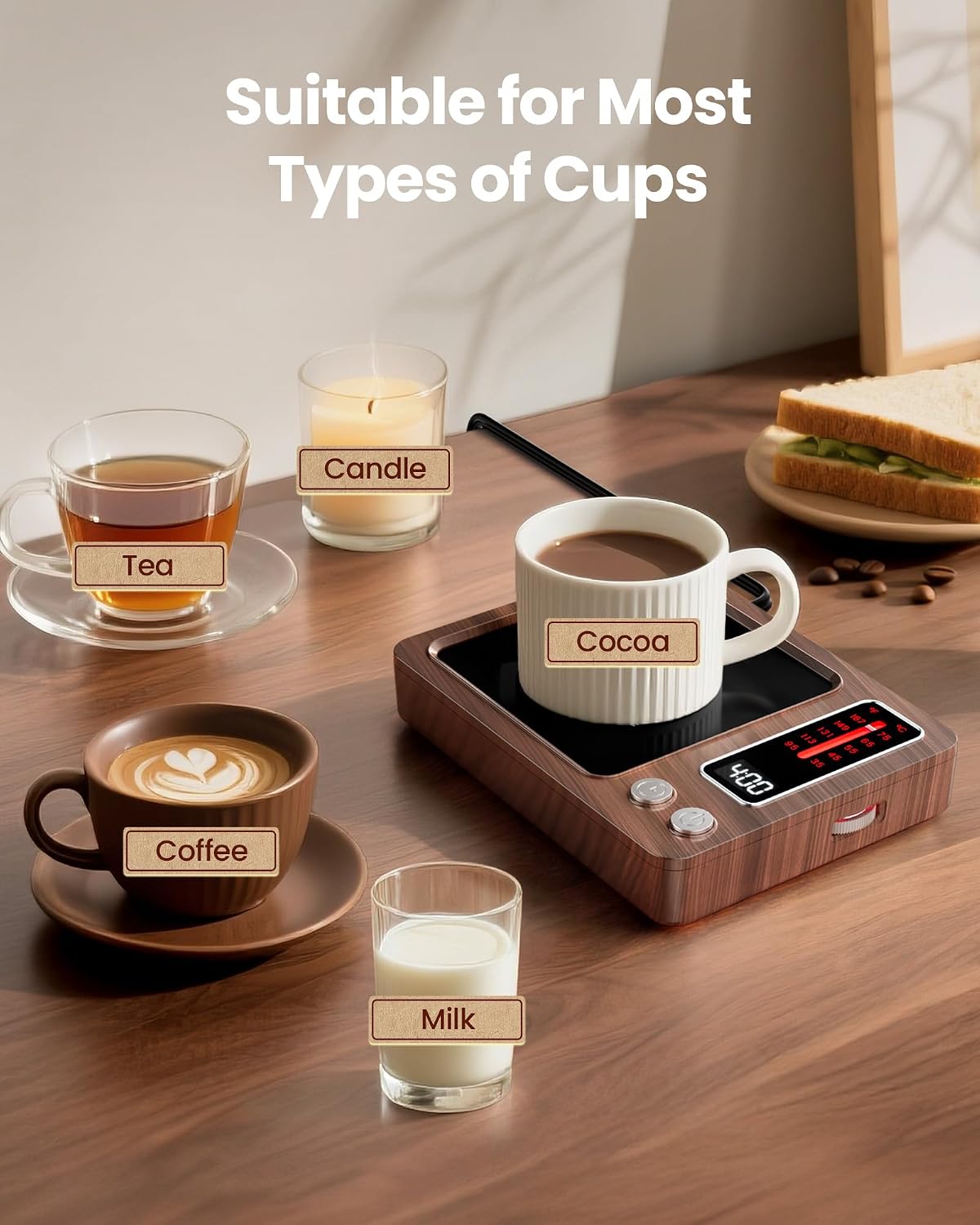 Gaiatop Coffee Mug Warmer, Smart Candle Warmer - Black | Fast Heating, 5 Temp Settings, 0.5-9H Timer, for Water Milk Tea Cocoa, Ideal Gifts for Family, Mom, Fits Most Cups