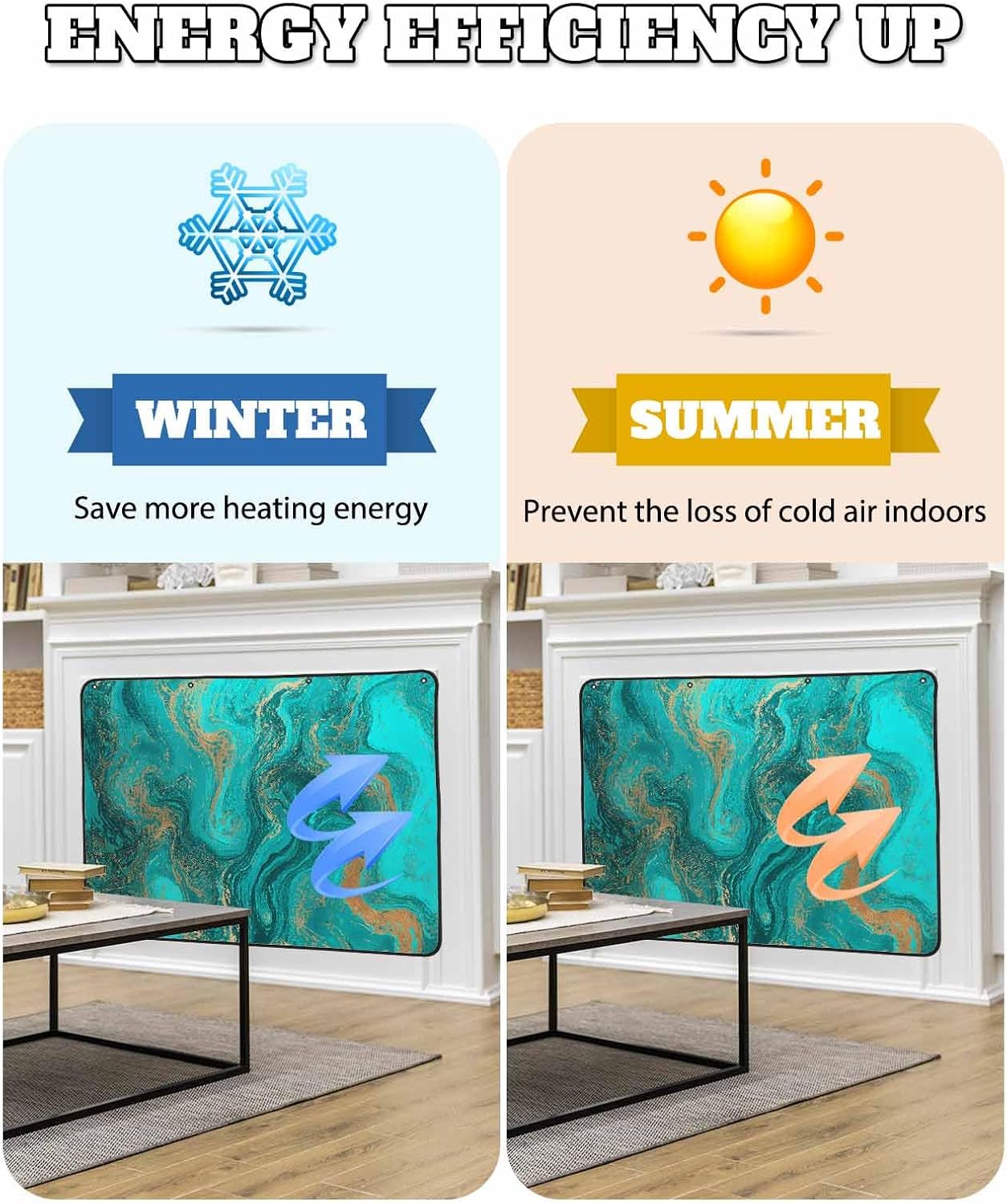 Magnetic Fireplace Cover Sage Green Marble Fireplace Screen Decorative Abstract Fluid Art Insulation Fireplaces Blocker Blanket Save Energy Fireplaces Draft Stopper Covers for Living Room 36x30 Inch