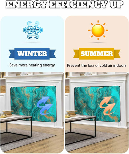 Magnetic Fireplace Cover Sage Green Marble Fireplace Screen Decorative Abstract Fluid Art Insulation Fireplaces Blocker Blanket Save Energy Fireplaces Draft Stopper Covers for Living Room 36x30 Inch