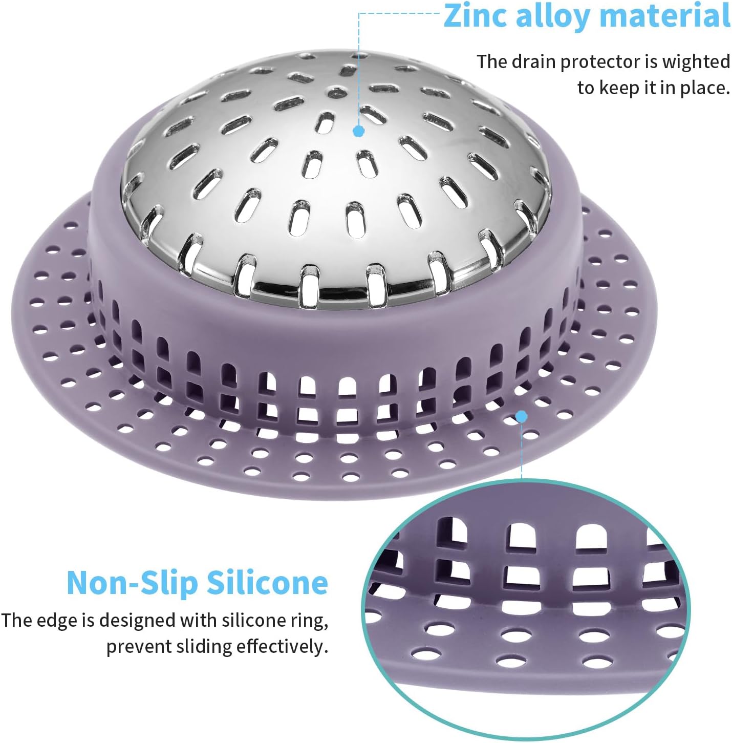 Aluvor Bathtub Drain Hair Catcher Shower Drain Cover Sink Drain Protector | Bathroom Sink & Bathtub Drain Strainer for Pop-Up & Regular Drains, grey