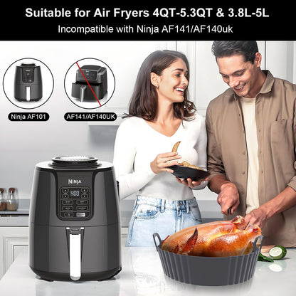 Silicone Air Fryer Liners 2 Pack, Reusable Liners Compatible for Ninja Foodi DZ201, DZ401, DZ550, COSORI, Chefman, Instant Air Fryer, and 6-in-1 8-10QT Air Fryer Baskets