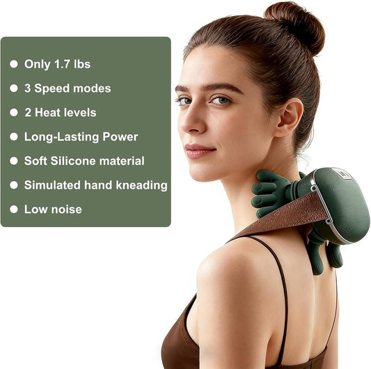 Neck Massager with Hands & Heating, 3 Intensities, Gifts for Seniors/Office | Knotty buddy massager, Trapezius Muscle & Tech Neck Relief, 4D deep kneading shiatsu, 2 heat settings, 120 mins battery