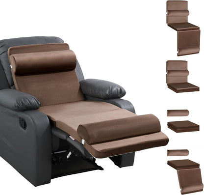 HOMBYS 5-in-1 Recliner Seat Cushion for Elderly+Lumbar Support Pillow + Leg Pad, with Adjustable Half Moon Neck Pillow & Footrest, Foam Filling with Velvet Fabric, Thick & Non-Slip, Brown
