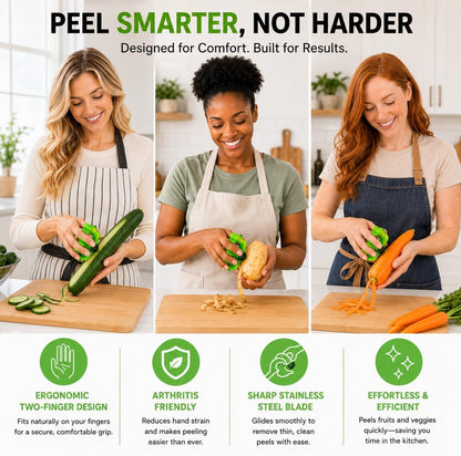 2-Finger Vegetable Peeler – Ergonomic Fruit & Vegetable Peeler with Secure Finger Grip, Sharp Stainless Steel Blade, Easy-Control Kitchen Peeling Tool for Carrots, Potatoes, Cucumbers & More