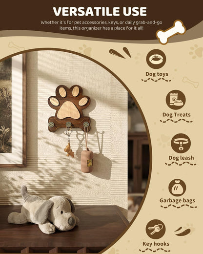 MTERSN Pine Wood Dog Leash Holder for Wall for Dog Walking Station, Black