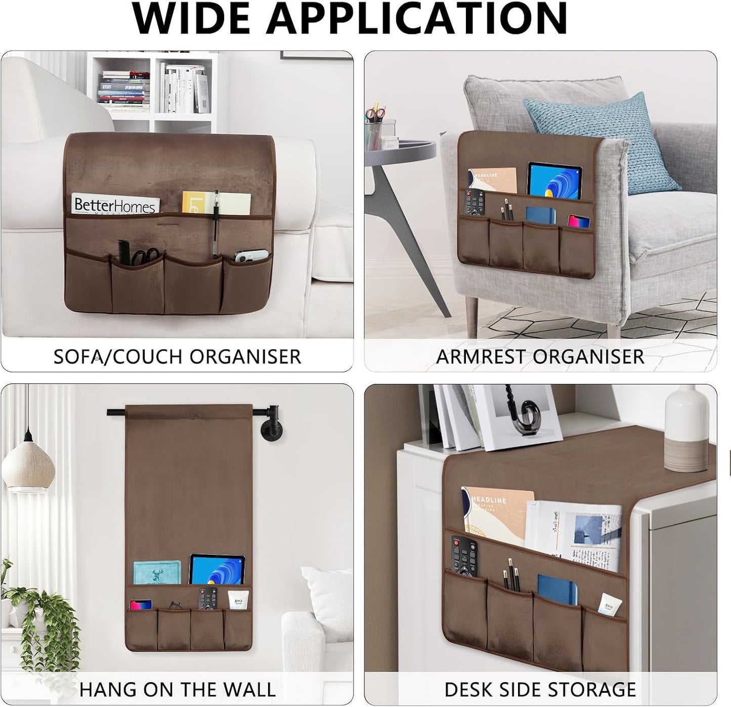 Remote Control Holder for Armchair Caddy, Remote Holder with 5 Pockets | Couch TV Remote Holder with Non-Slip Base, Bedside Caddy Organizer for Key Glasses Phone Magazine (Blue, 35"x12.4")