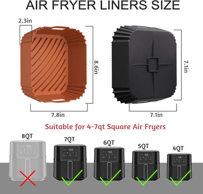 Air Fryer Silicone Liners 2 Pack, Reusable Square Air fryer Basket Liners, 4-6Qt Silicone Baking Tray for Instant Air fryer, Oven Microwave Pot Accessories, Food Grade Kitchen Gadgets