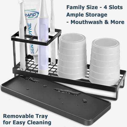 Toothbrush Holders for Bathrooms, 4 Slots Metal Tooth Brushing Organizer | Rustproof Electric Tooth Brush Toothpaste Holder with Drainage for Bathroom Countertop, White