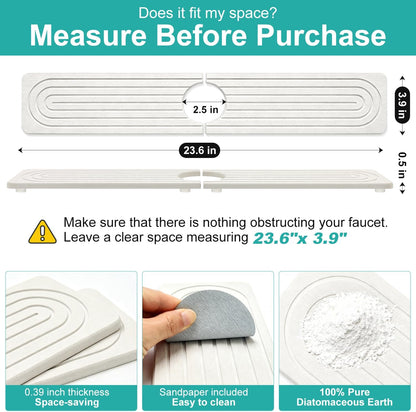 Fast Dry Stone Faucet Mat for Bathroom Sink Kitchen Counter Marble Trays | Small Diatomite Sink Splash Guard White Absorbent Tray Counter Quick Drying Stone Kitchen Diatomaceous Earth Around Faucet