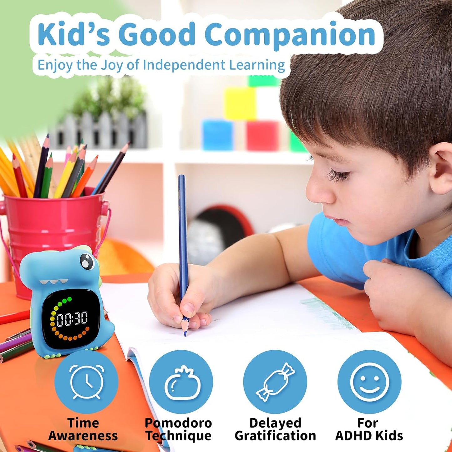 Pink Dinosaur Visual Timer for Kids, Girls Potty Training Timer | Color Countdown, Rechargeable, LED Screen, 99 Minute, Toddler, Children, Transition, 2-Min Toothbrush Setting, Hand Washing
