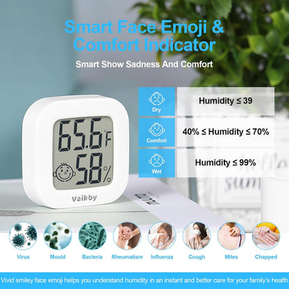 Vaikby Indoor Thermometer 2Pack, Humidity Gauge Meter Digital Hygrometer Room Thermometer for Home, Hight Accurate Temperature and Humidity Monitor, Large LCD Display Fahrenheit or Celsius