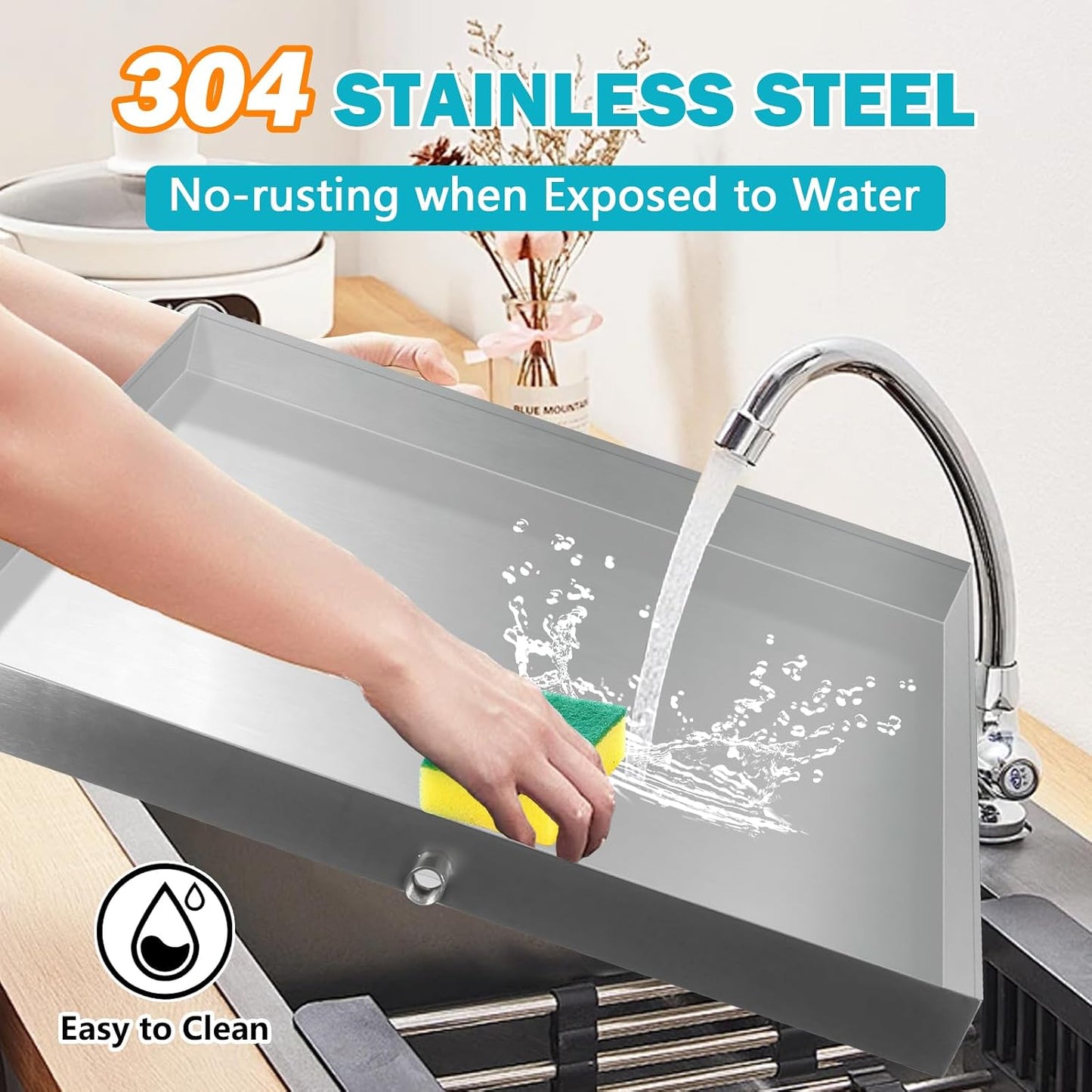 Washing Machine Drain Pan,27''x25''x2.5'' Heavy Duty 304 Stainless Steel Washing Machine Pan,Washer Tray for Floor Protection,Washer Drain Pan with Drain Hole & Hose
