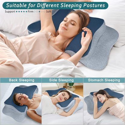 CHxxy Memory Foam Pillows, Cervical Pillow for Neck & Shoulder Pain Relief | Ergonomic Contour Bed Pillow, Soft for Side Sleep Stomach Sleeping and Back Sleeper-Queen Size&Grey