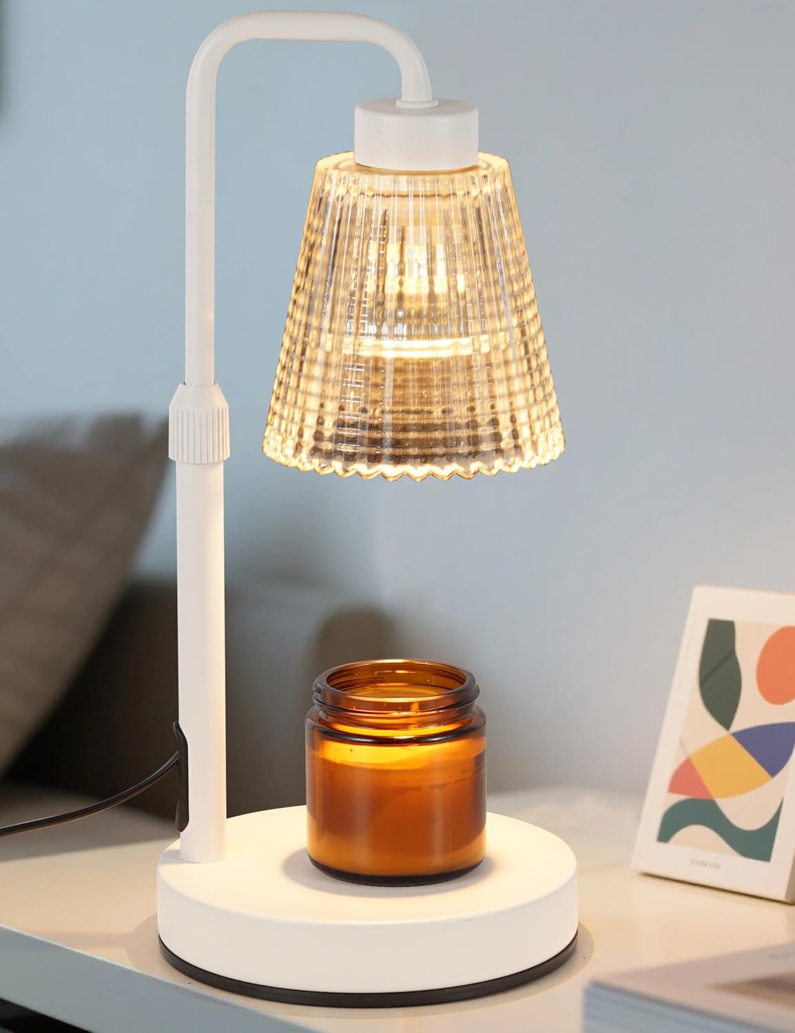 Silver Gray Candle Warmer Lamp with 24h Cycle Timer, Dimmable Wax Warmer