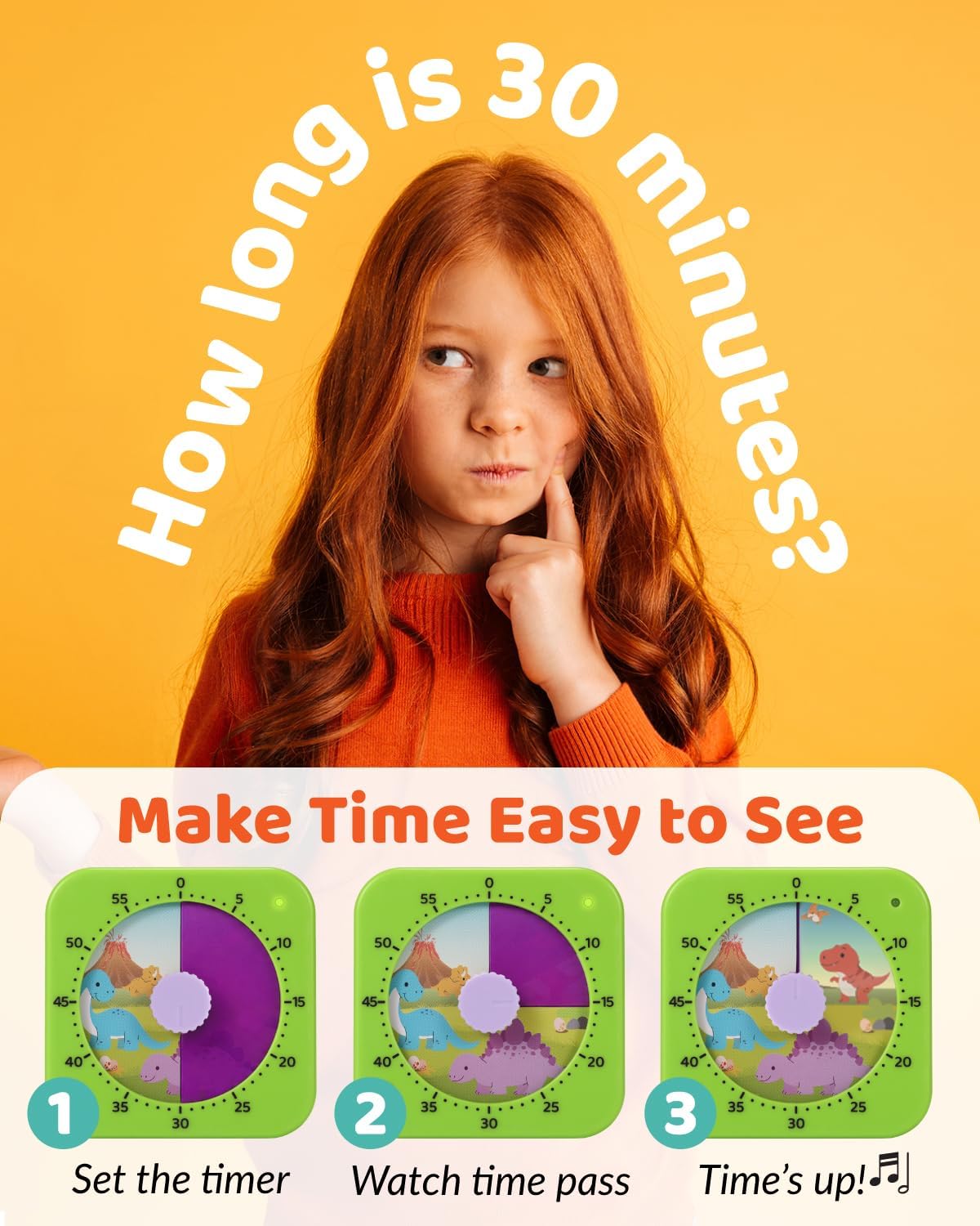 Visual Timer for Kids - The Perfect Kids Timer Visual Aid for Classroom, Home & Desk Use - Great for Study, Productivity, Toddlers Shower & Potty Training Time 60 Minute Countdown Timers (Dinosaur)